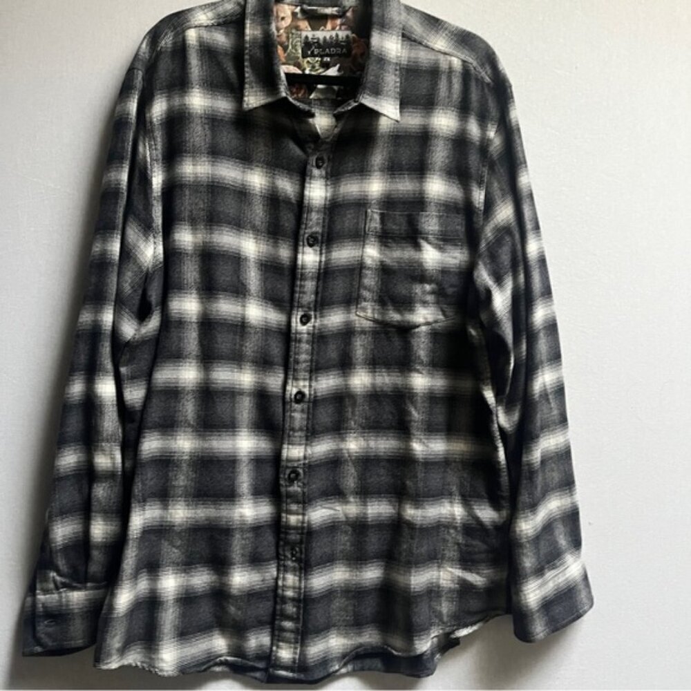 Pladra Premium Flannel Plaid Button Up Shirt Black White Men's 2X